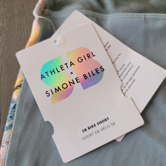 NWT Athleta Girl‎ X Simone Biles Bike Shorts Brushstroke Multi Girls Size XXL/16 - Picture 11 of 15
